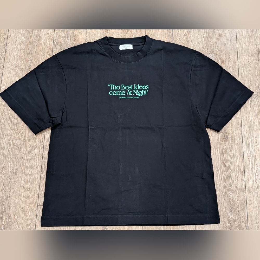 $485 Mens Off-White "Best Ideas" Graphic Cotton Crewneck T-Shirt Black Large